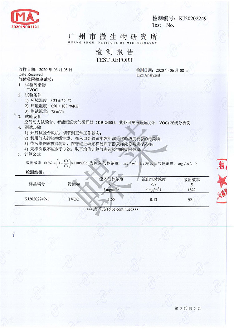 干式化學(xué)過濾器檢測報告